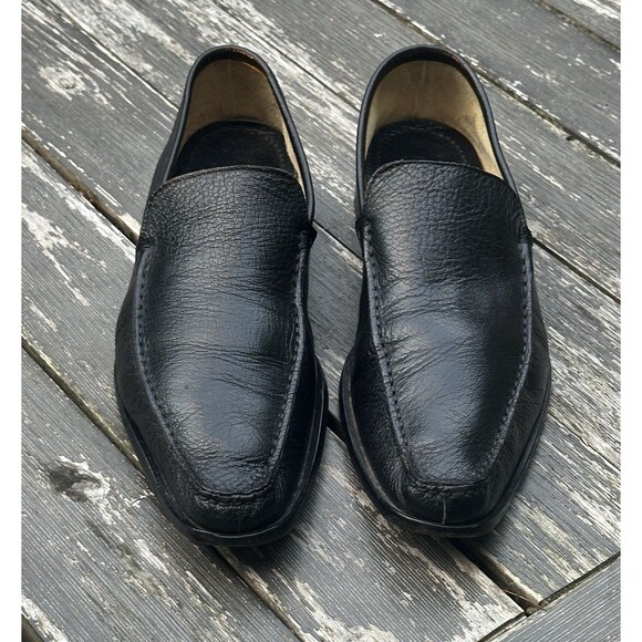 Mens Coach Made in Italy Size 10 D Black Beveled Leather Slip On Shoes - Picture 6 of 10